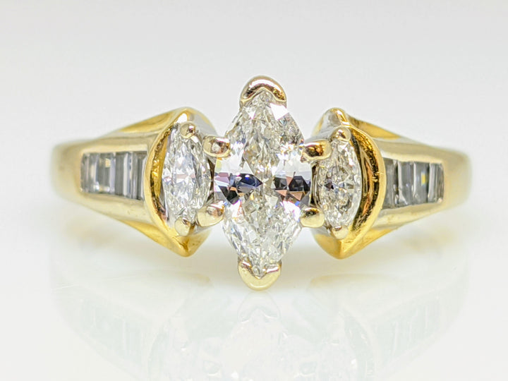 14K .76 CARAT TOTAL WEIGHT DIAMOND MARQUISE CUT (3) WITH BAGUETTE CUT (8) ESTATE RING 5.1 GRAMS