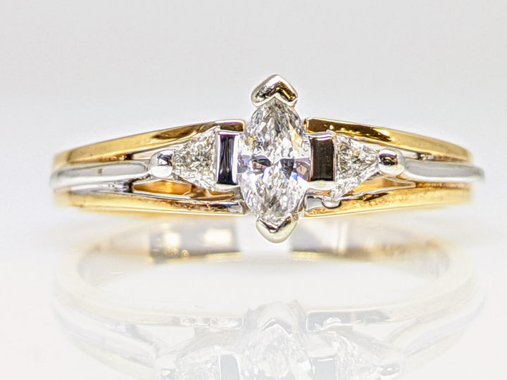 14K .30 CARAT TOTAL WEIGHT MARQUISE DIAMOND WITH (2) TRILLION CUT ESTATE RING 2.8 GRAMS