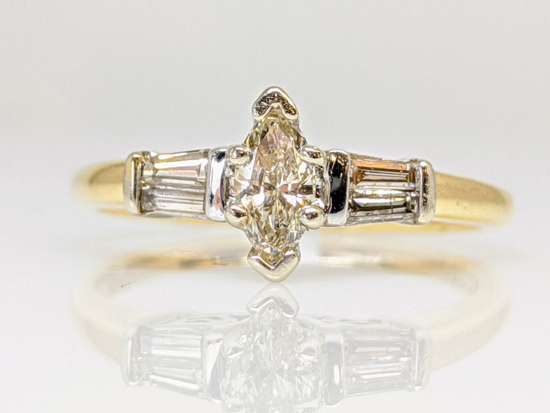 14K .50 CARAT TOTAL WEIGHT SI3 J DIAMOND MARQUISE CUT WITH (4) BAGUETTE CUT ESTATE RING