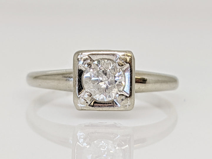 14K WHITE .43 CARAT TOTAL I2 H DIAMOND ROUND SQUARE HEAD SOLITAIRE ESTATE RING 2.2 GRAMS
