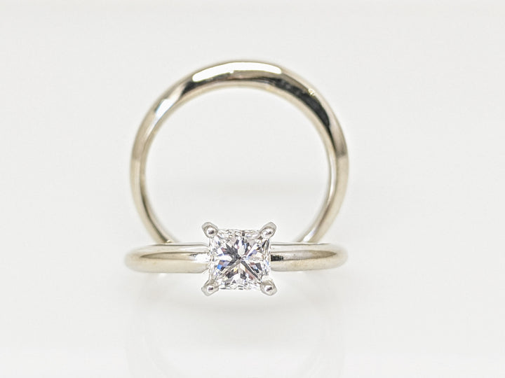 14K WHITE .51 CARAT TOTAL SI2 D DIAMOND PRINCESS CUT SOLITAIRE ESTATE RING WITH BAND
