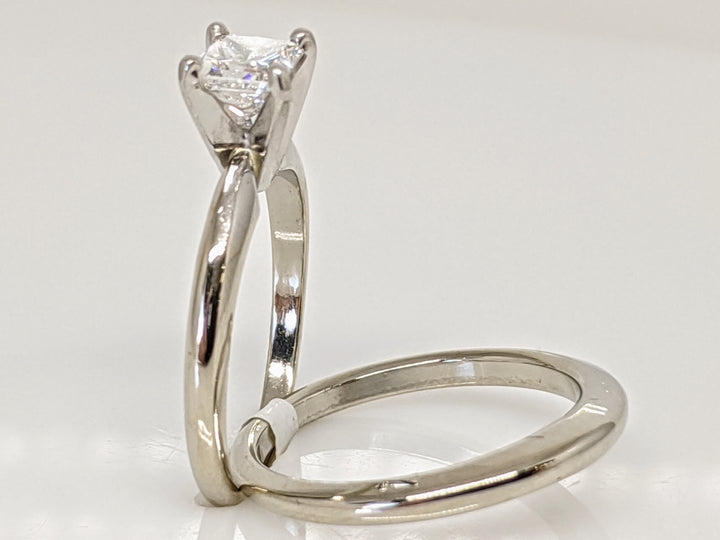 14K WHITE .51 CARAT TOTAL SI2 D DIAMOND PRINCESS CUT SOLITAIRE ESTATE RING WITH BAND