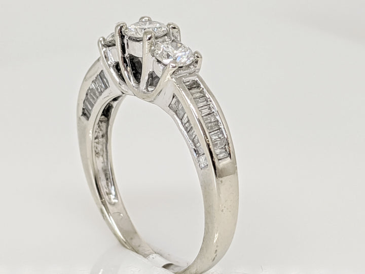 14KW 1.01 CARAT TOTAL WEIGHT I1 F DIAMOND ROUND (3) BAGUETTE CUT (49) TRINITY ESTATE RING 3.3 GRAMS