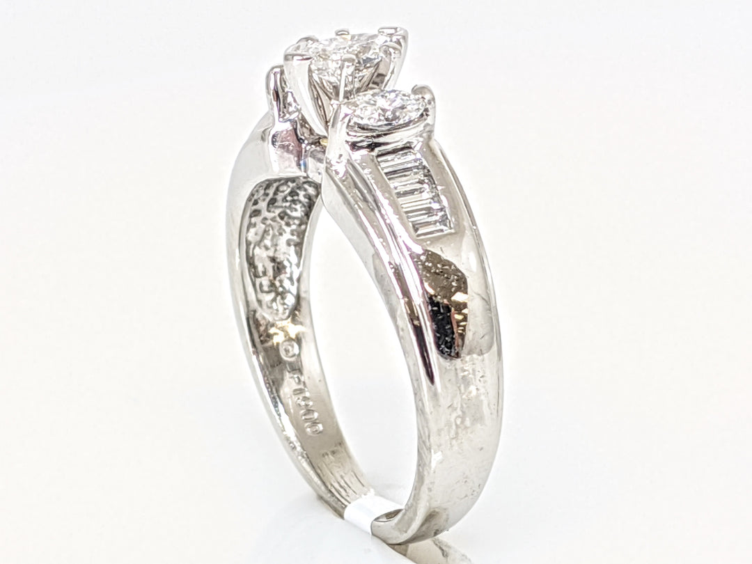 PLATINUM .62 CARAT TOTAL WEIGHT SI2 F DIAMOND MARQUISE (3) WITH BAGUETTE (8) ESTATE RING 6.1 GRAMS