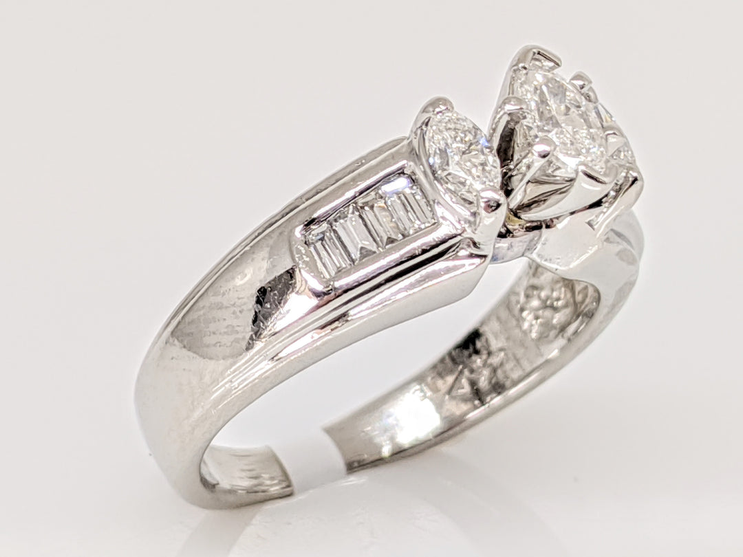 PLATINUM .62 CARAT TOTAL WEIGHT SI2 F DIAMOND MARQUISE (3) WITH BAGUETTE (8) ESTATE RING 6.1 GRAMS