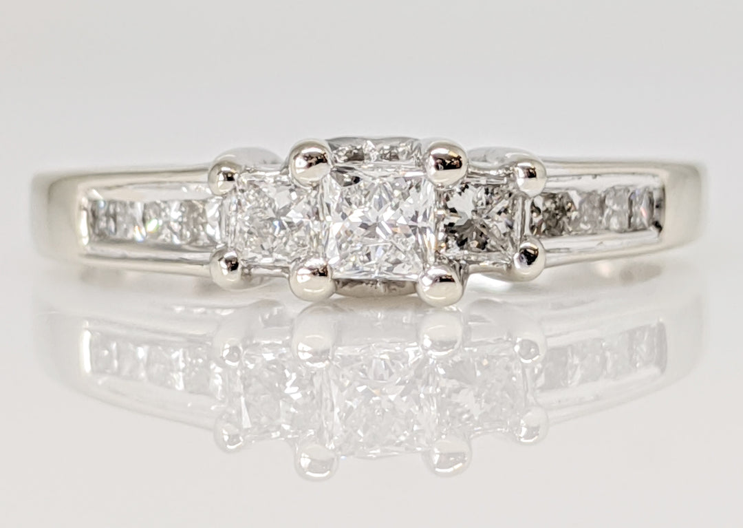 14K WHITE .50 CARAT TOTAL WEIGHT SI2 G DIAMOND PRINCESS CUT (13) ESTATE RING 3.3 GRAMS
