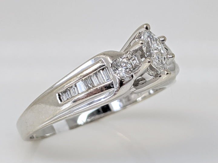14KW .53 CARAT TOTAL WEIGHT SI1 G DIAMOND MARQUISE CUT (1) ROUND (2) BAGUETTE CUT (12) ESTATE RING 4.8 GRAMS