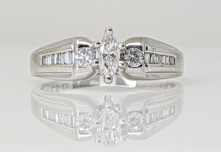 14KW .53 CARAT TOTAL WEIGHT SI1 G DIAMOND MARQUISE CUT (1) ROUND (2) BAGUETTE CUT (12) ESTATE RING 4.8 GRAMS