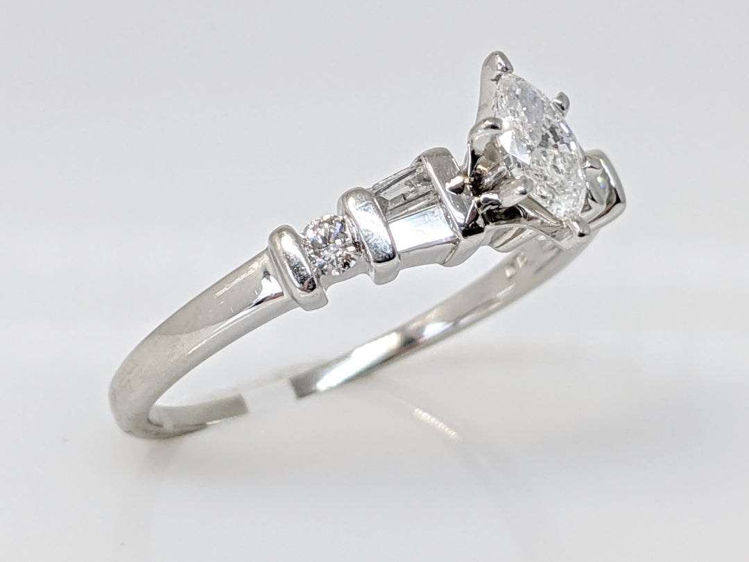 PLATINUM .41 CARAT TOTAL WEIGHT I1 F DIAMOND (1) MARQUISE CUT WITH (4) BAGUETTE CUT (2) ROUND ESTATE RING 4.0 GRAMS