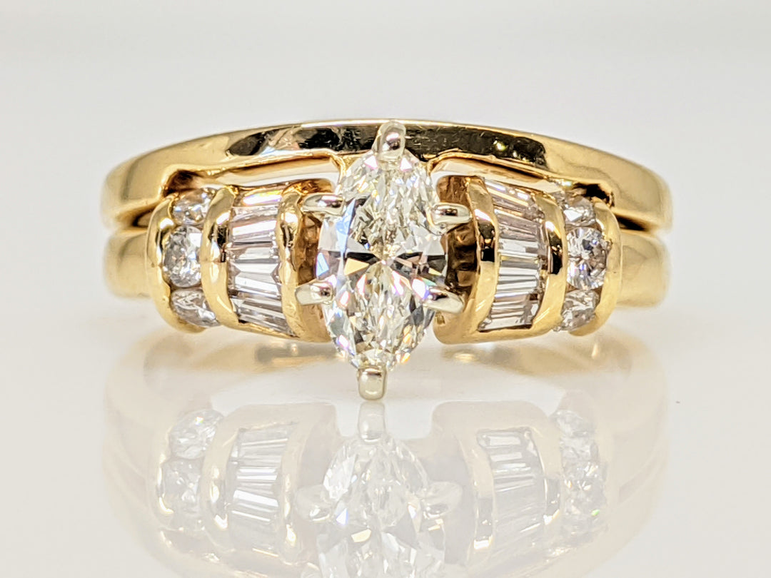 14K .71 CARAT TOTAL WEIGHT VSI-SI1 I DIAMOND MARQUISE CUT WITH (8) BAGUETTE CUT AND (6) ROUND MELEE ESTATE SET