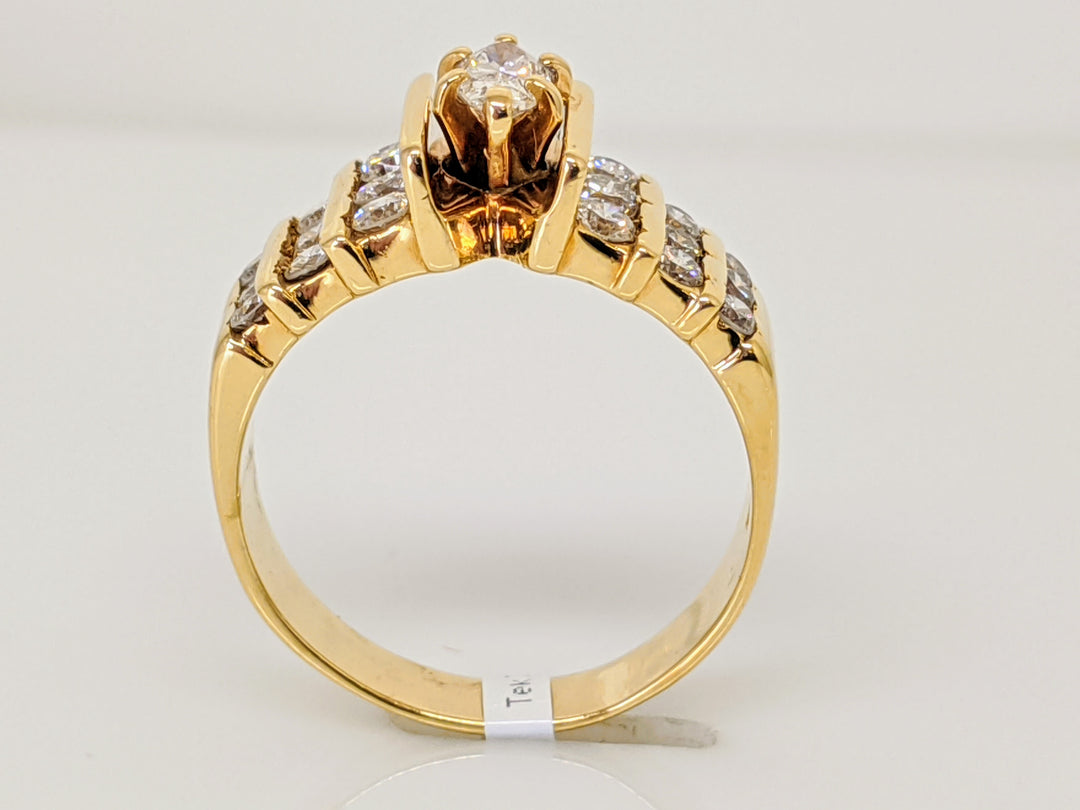 14K .91 CARAT TOTAL WEIGHT I1 F DIAMOND MARQUISE (1) WITH (18) ROUND MELEE ESTATE RING 5.5 GRAMS