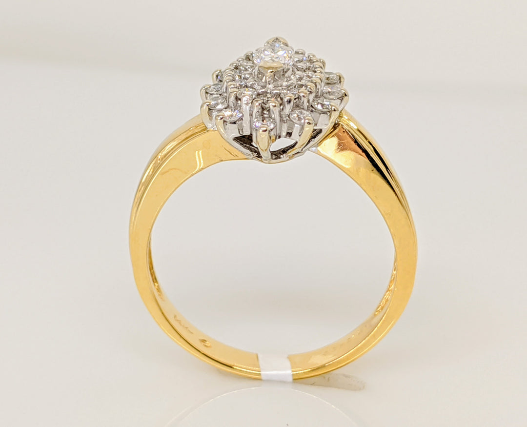 14K .63 CARAT TOTAL WEIGHT SI2 G DIAMOND MARQUISE CUT (1) ROUND (24) ESTATE CLUSTER RING 4.9 GRAMS