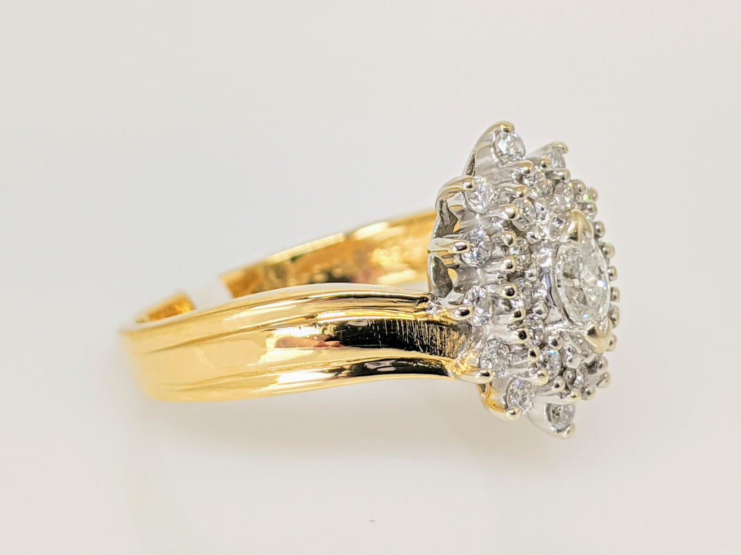 14K .63 CARAT TOTAL WEIGHT SI2 G DIAMOND MARQUISE CUT (1) ROUND (24) ESTATE CLUSTER RING 4.9 GRAMS