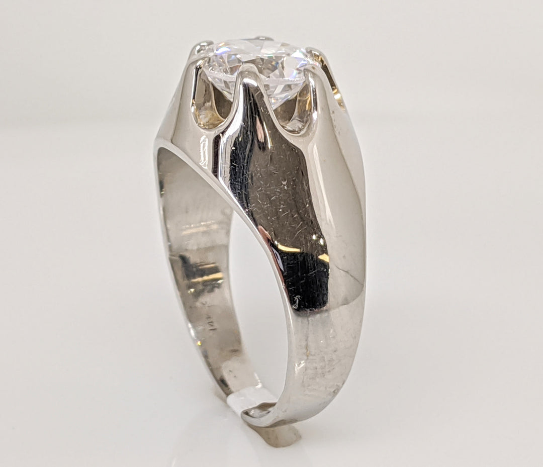14K CUBIC ZIRCONIA ROUND 8MM ESTATE BELCHER RING 9.5 GRAMS