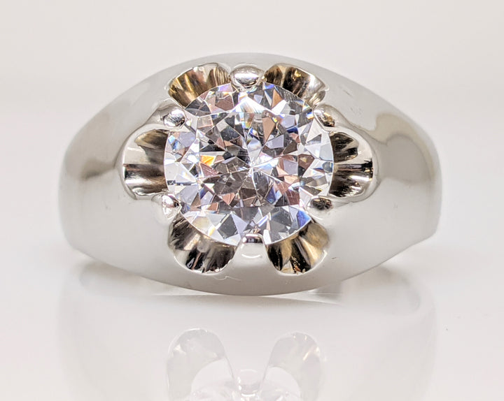 14K CUBIC ZIRCONIA ROUND 8MM ESTATE BELCHER RING 9.5 GRAMS