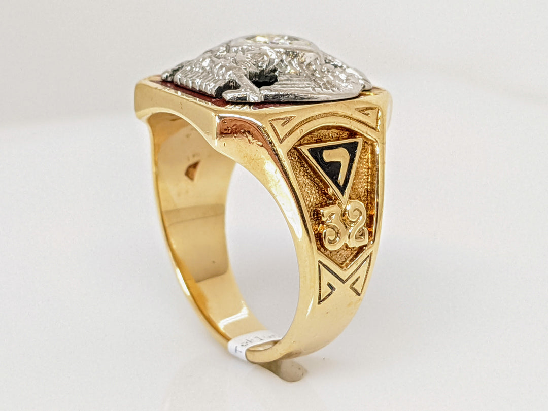 14K .21 CARAT TOTAL I1 I DIAMOND ROUND MASONIC ESTATE RING 17.0 GRAMS