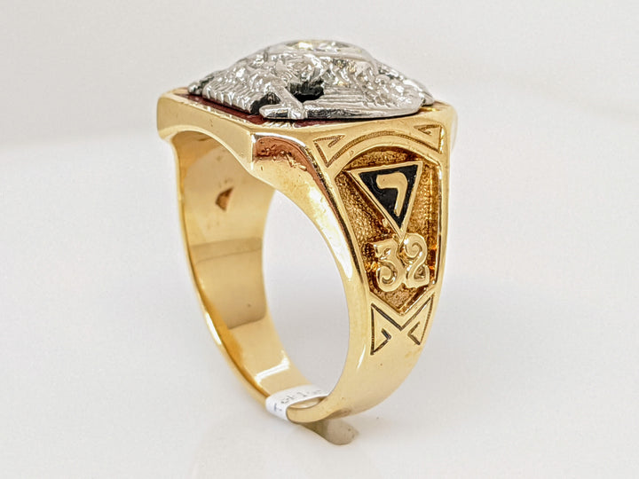 14K .21 CARAT TOTAL I1 I DIAMOND ROUND MASONIC ESTATE RING 17.0 GRAMS