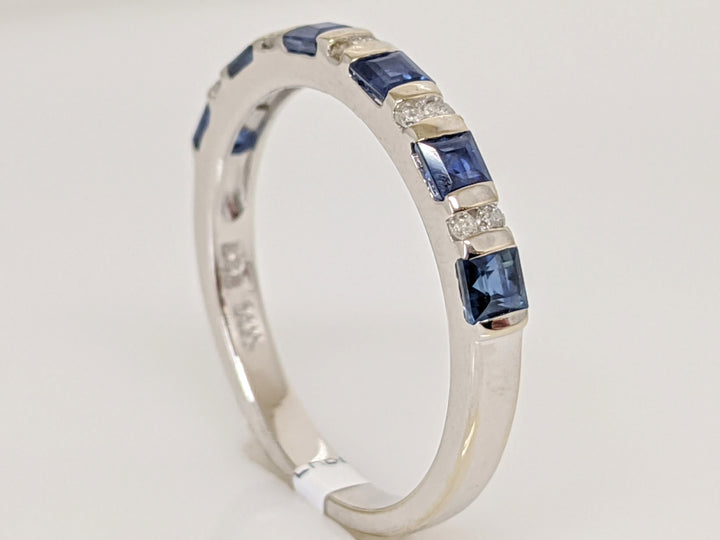 14KW SAPPHIRE PRINCESS CUT 2.5MM (6) WITH .10 DIAMOND TOTAL WEIGHT ESTATE BAND 2.5 GRAMS