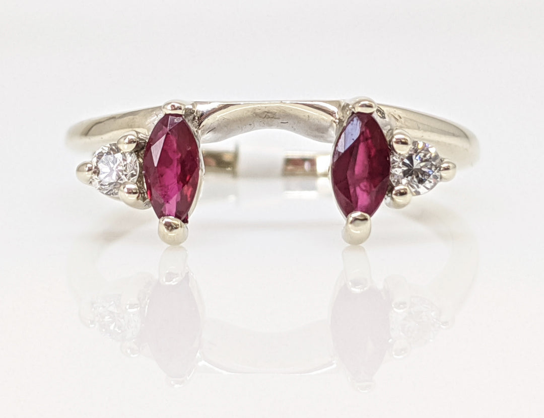 14KW RUBY MARQUISE CUT (2) 2.5X5 WITH .08 DIAMOND TOTAL WEIGHT (2) ROUND ESTATE WRAP 2.0 GRAMS