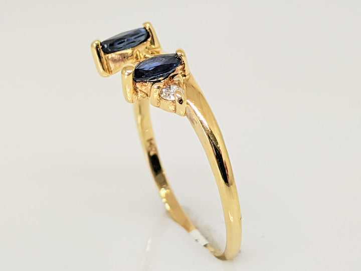14K SAPPHIRE "AA" MARQUISE CUT 5X2.5 (2) WITH (2) DIAMOND MELEE ESTATE WRAP 1.9 GRAMS