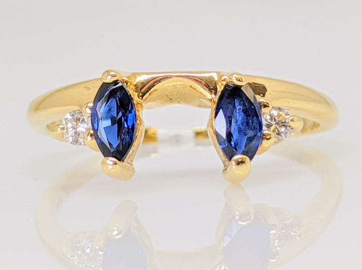 14K SAPPHIRE "AA" MARQUISE CUT 5X2.5 (2) WITH (2) DIAMOND MELEE ESTATE WRAP 1.9 GRAMS