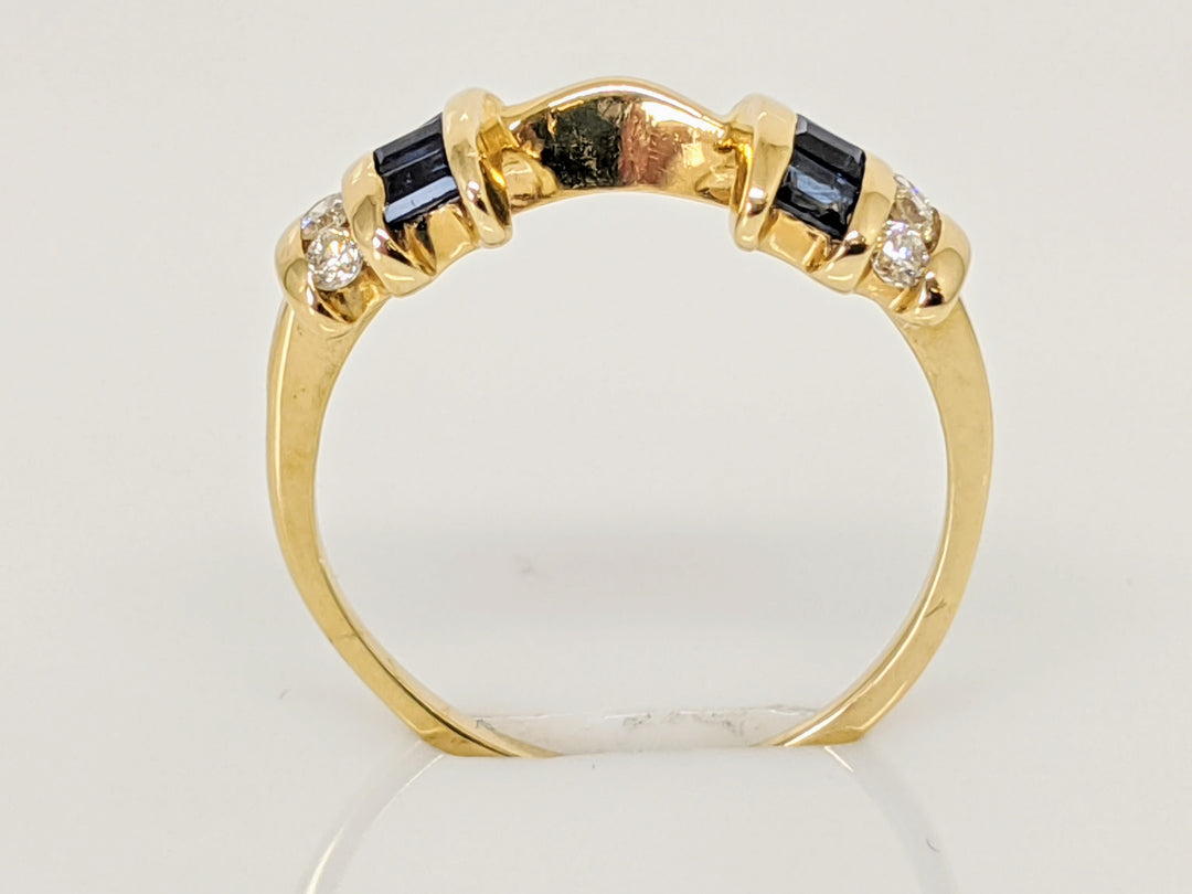 14K SAPPHIRE BAGUETTE (6) WITH .10 CARAT TOTAL WEIGHT DIAMOND ROUND (6) ESTATE WRAP 1.8 GRAMS