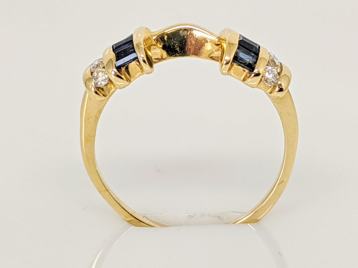 14K SAPPHIRE BAGUETTE (6) WITH .10 CARAT TOTAL WEIGHT DIAMOND ROUND (6) ESTATE WRAP 1.8 GRAMS