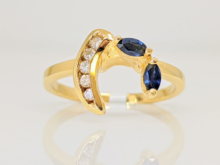 14K SAPPHIRE MARQUISE CUT (2) WITH (5) DIAMOND MELEE ESTATE WRAP 2.5 GRAMS