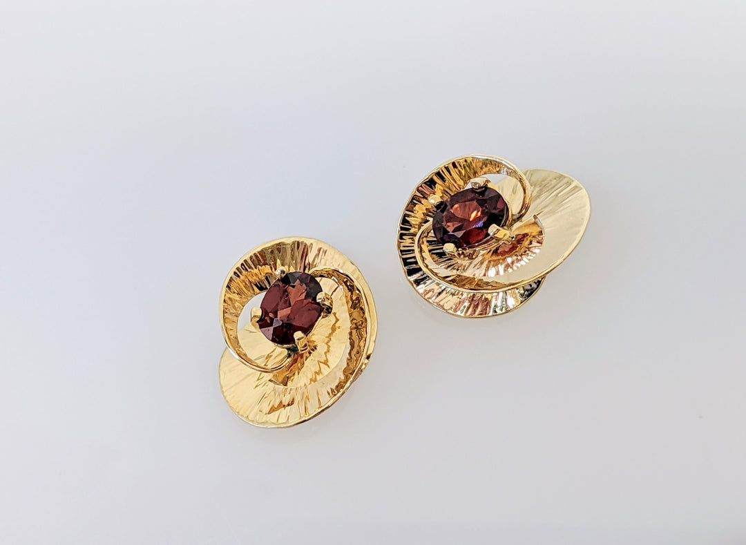 14K GARNET OVAL 5X7 SWIRL "DAUNIS" ESTATE EARRINGS 5.2 GRAMS