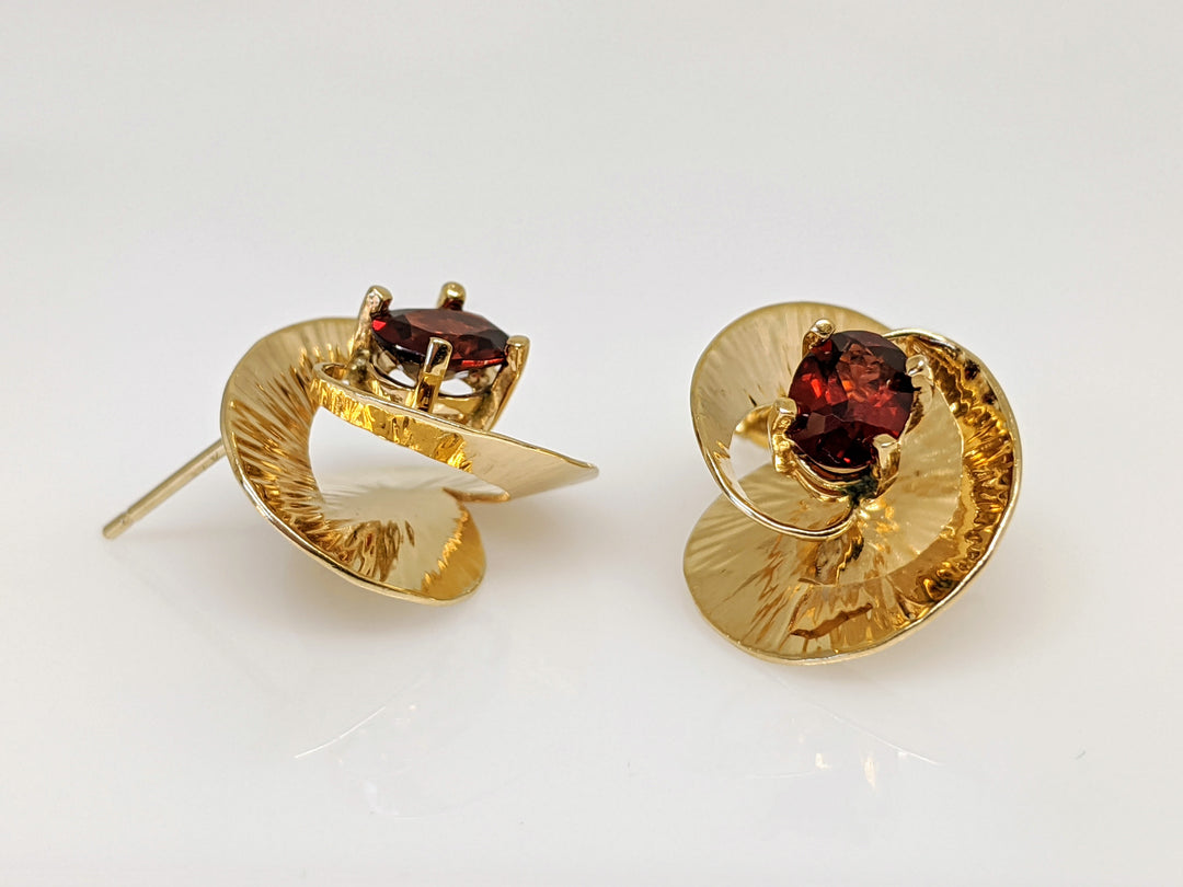 14K GARNET OVAL 5X7 SWIRL "DAUNIS" ESTATE EARRINGS 5.2 GRAMS