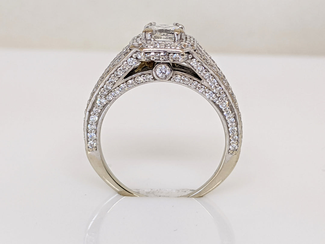 14K WHITE 1.58 CARAT TOTAL WEIGHT SI2 I DIAMOND PRINCESS CUT (1) ROUND (143) HALO ESTATE RING 5.0 GRAMS