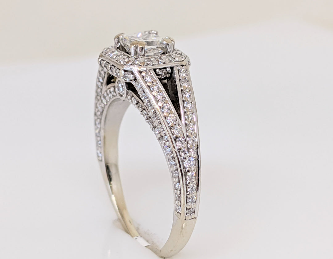 14K WHITE 1.58 CARAT TOTAL WEIGHT SI2 I DIAMOND PRINCESS CUT (1) ROUND (143) HALO ESTATE RING 5.0 GRAMS