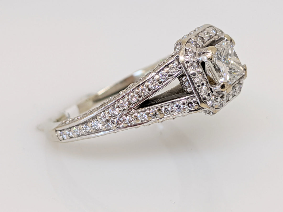 14K WHITE 1.58 CARAT TOTAL WEIGHT SI2 I DIAMOND PRINCESS CUT (1) ROUND (143) HALO ESTATE RING 5.0 GRAMS
