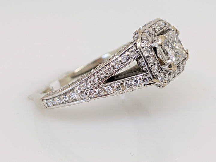 14K WHITE 1.58 CARAT TOTAL WEIGHT SI2 I DIAMOND PRINCESS CUT (1) ROUND (143) HALO ESTATE RING 5.0 GRAMS