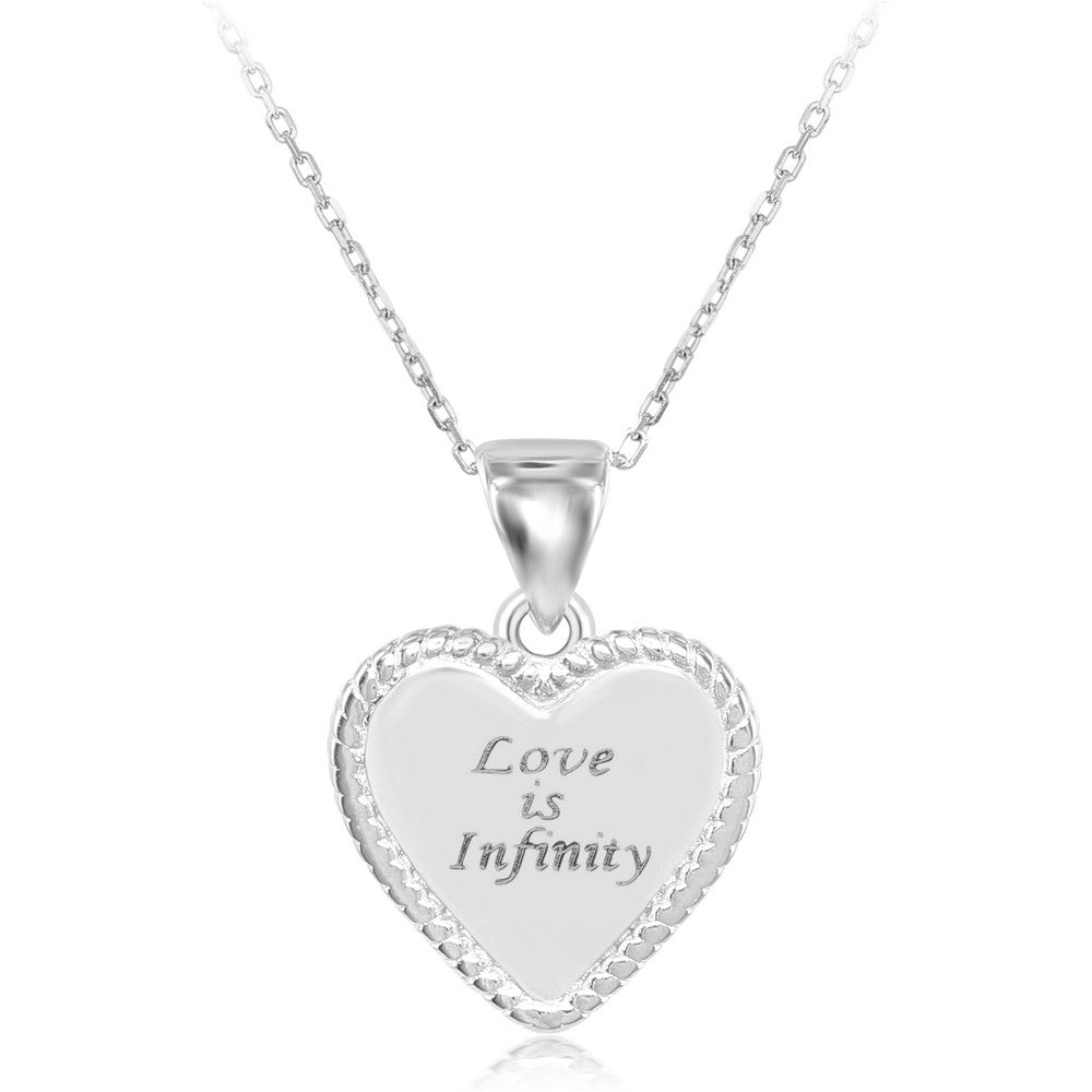 Sterling Silver Rope Border Heart "Love is Infinity" Pendant W/Chain