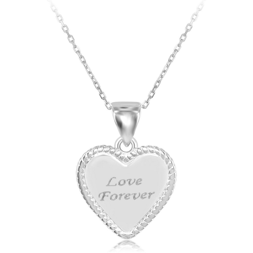 Sterling Silver Rope Border Heart "Love Forever" Pendant W/Chain