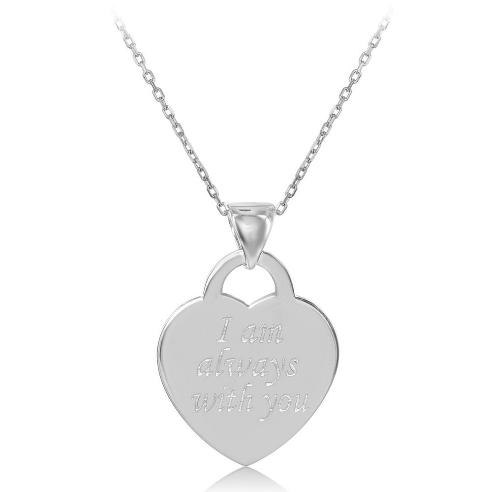 Sterling Silver Flat Heart "I Am Always With You" Pendant W/Chain