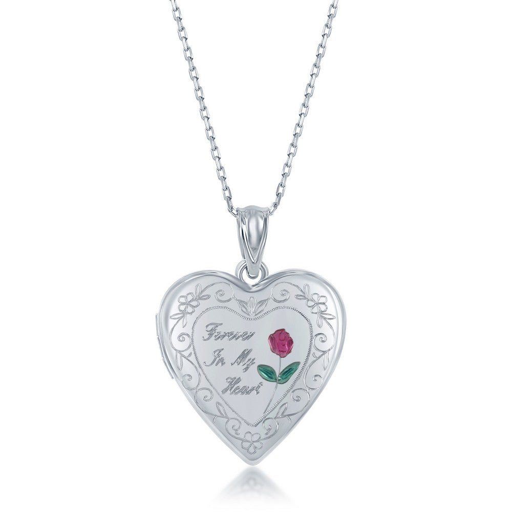 Sterling Silver "Forever in My Heart" Heart Locket W/chain