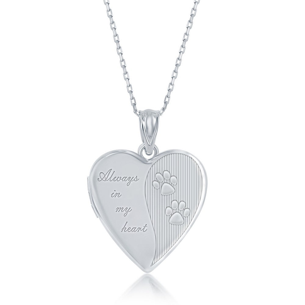 Sterling Silver "Always in My Heart" Paw Print Heart Locket W/chain