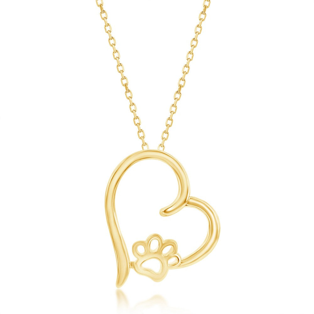 Pawprint Descending Heart Necklace with Three Pets Paws