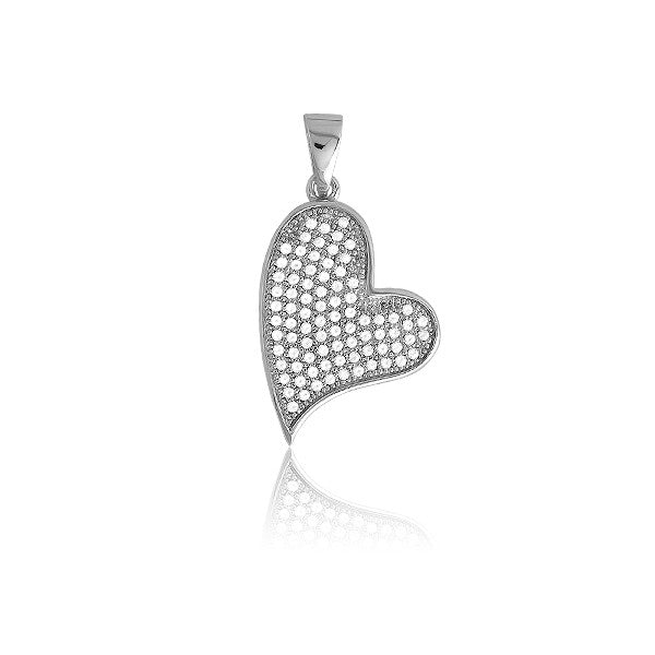 Sterling Silver Micro Pave Curved - CZ Heart Pendant (84 stones)
