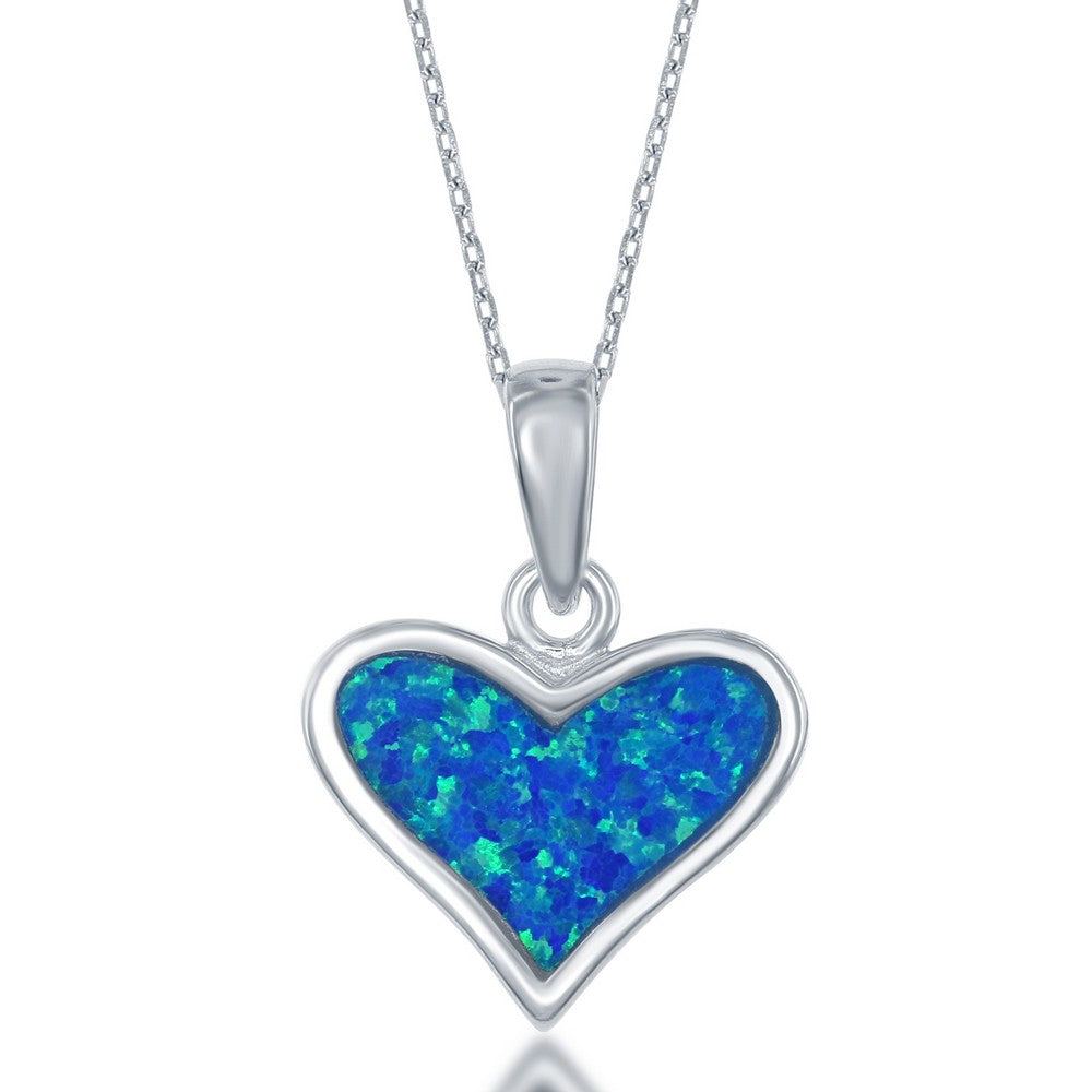 Sterling Silver and Blue Inlay Opal Heart Pendant