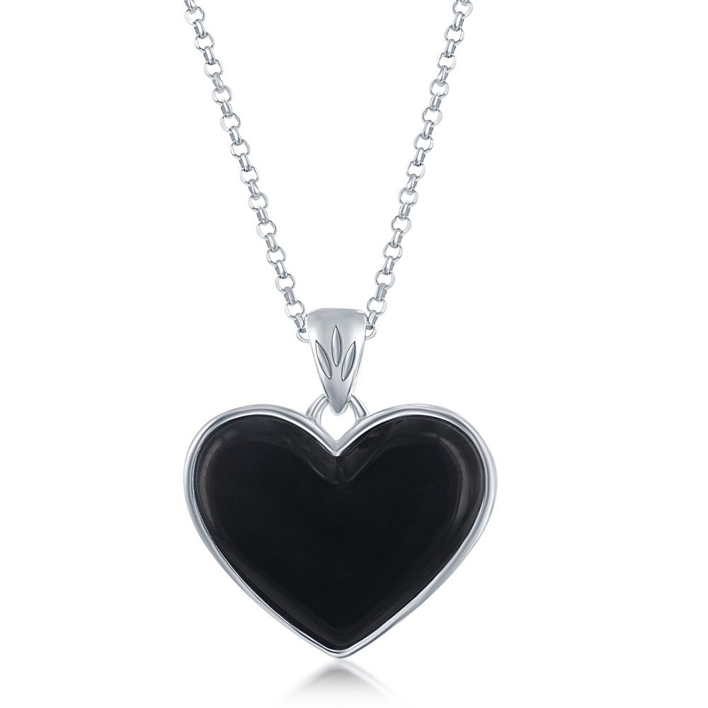 Sterling Silver Black Agate Heart Pendant