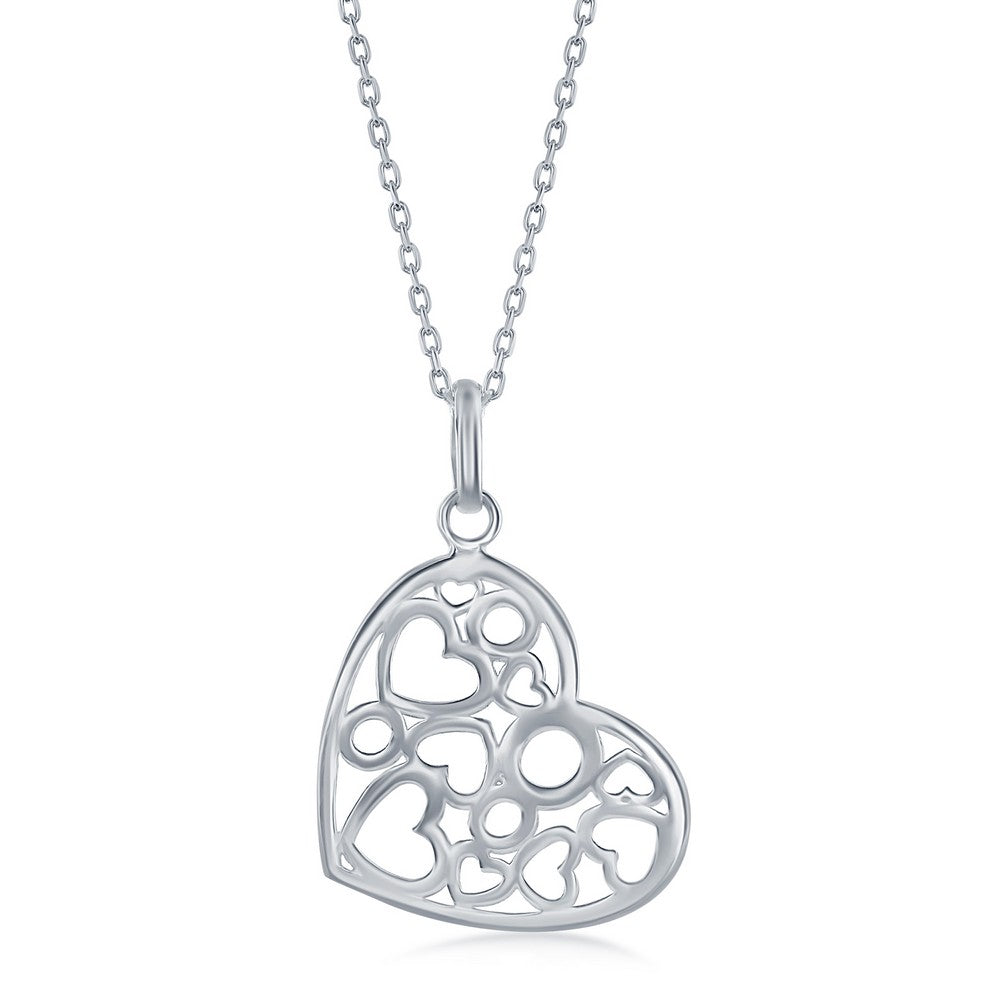 Sterling Silver Heart w/Hearts and Circles Inside Necklace