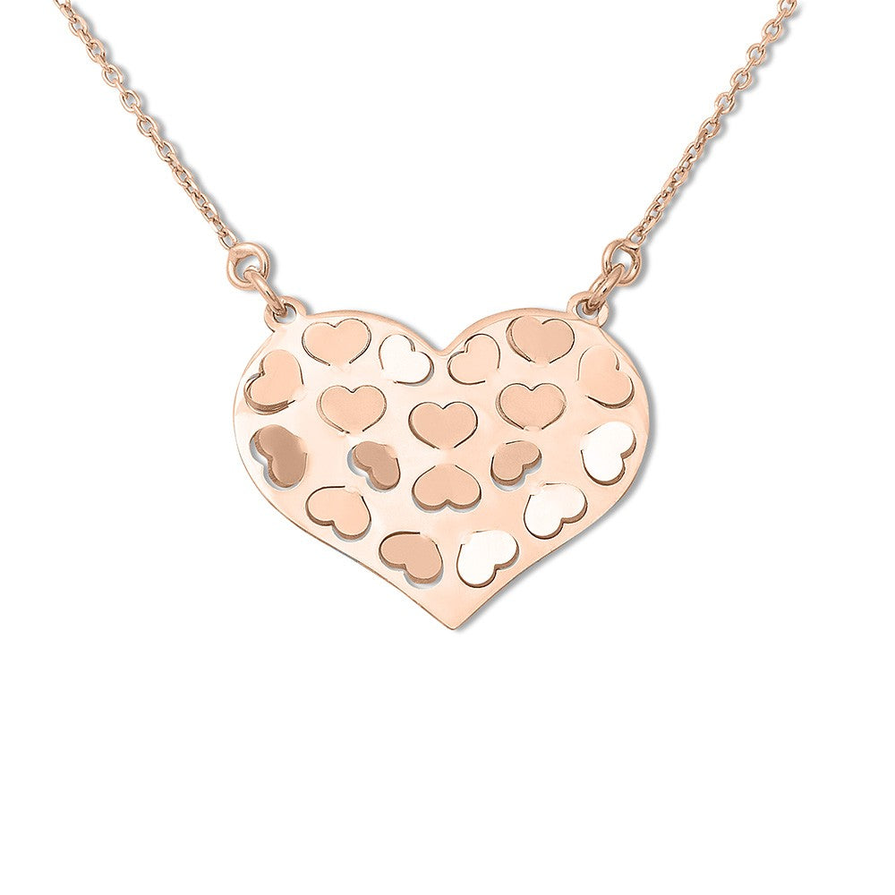 Sterling Silver Partially Cut Out Hearts Necklace - Rose Gold Plated