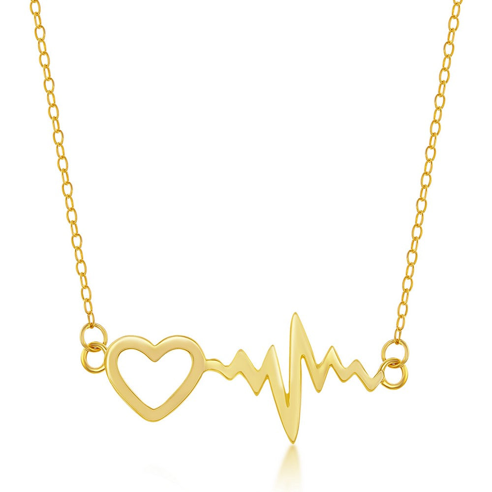 Sterling Silver Heartbeat with Heart Necklace - Gold Plated