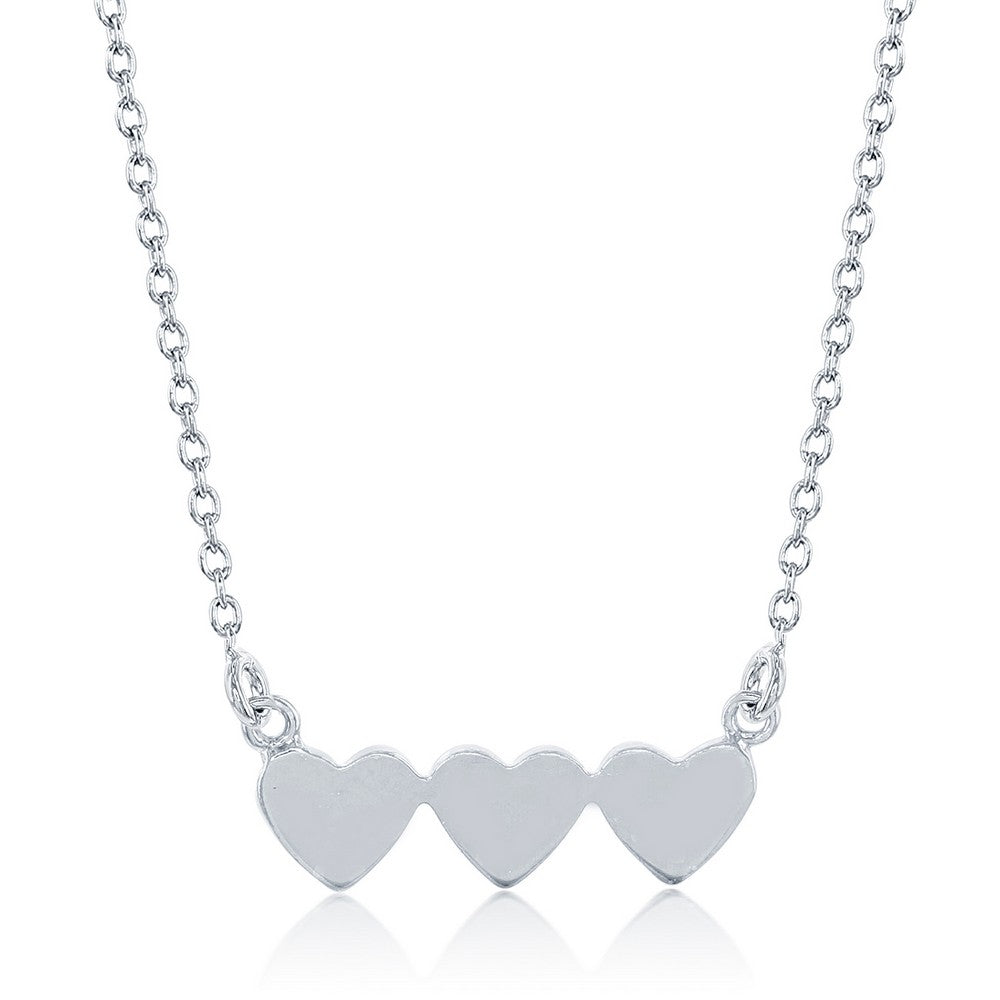 Sterling Silver Flat Connected Triple Heart Necklace