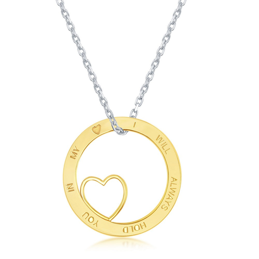 Sterling Silver GP 16+2" 'I Will Always Hold You in My Heart' Open Circle with Heart Necklace