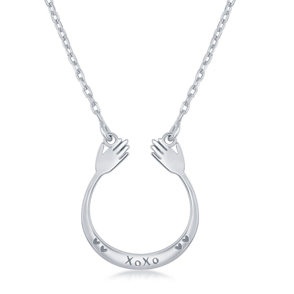 Sterling Silver 'XOXO' 'U' Hands Design Necklace