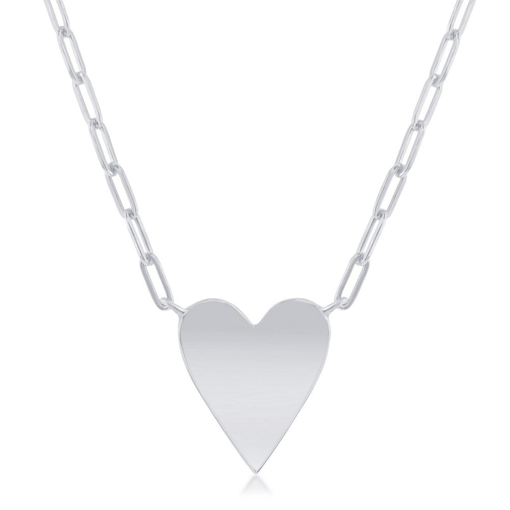 Sterling Silver Polished Heart Paperclip Necklace